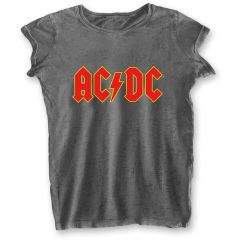 AC/DC: Logo (Burnout) - Ladies Charcoal Grey T-Shirt