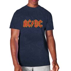 AC/DC: Logo (Snow Wash, Dye Wash) - Navy Blue T-Shirt