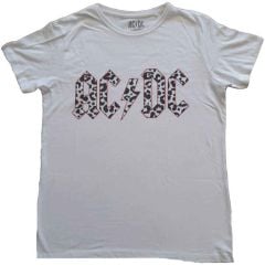 AC/DC: Mono Leopard Print Logo - Ladies White T-Shirt