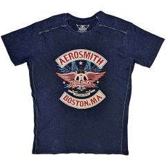 Aerosmith: Boston Pride (Snow Wash, Dye Wash) - Navy Blue T-Shirt