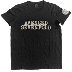 Avenged Sevenfold: Logo & Death Bat (Applique) - Black T-Shirt