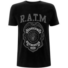 Rage Against The Machine: Grey Police Badge Black T-Shirt