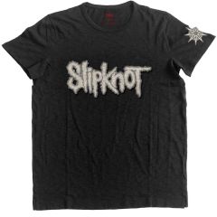 Slipknot: Logo & Star (Applique) - Black T-Shirt