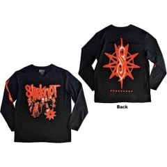 Slipknot: The End So Far Group Photo Tribal-S Nonagram (Back Print, Sleeve Print) - Black T-Shirt