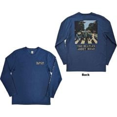 The Beatles: Abbey Road (Back Print, Sleeve Print) - Denim Blue Long Sleeve T-Shirt