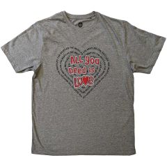 The Beatles: All You Need Is Love Heart - Grey T-Shirt