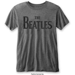 The Beatles: Drop T Logo (Burnout) - Charcoal Grey T-Shirt