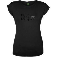 The Beatles: Drop T Logo (Hi-Build, Black-On-Black) - Ladies Black T-Shirt