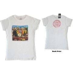 The Beatles: Sgt Pepper (Back Print) - Ladies White T-Shirt