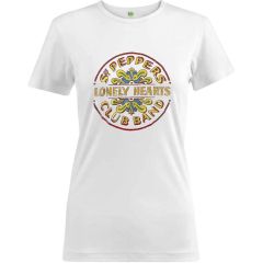 The Beatles: Sgt Pepper Drum Colour (Embellished) - Ladies White T-Shirt