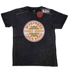 The Beatles: Sgt Pepper Drum (Snow Wash, Dye Wash) - Black T-Shirt