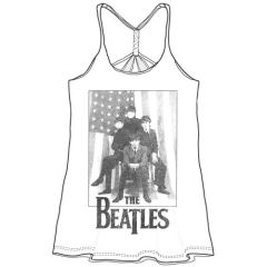 The Beatles: Stars & Stripes (Baby Doll) - Ladies White T-Shirt