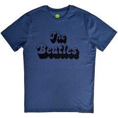 The Beatles: Text Logo Shadow - Denim Blue T-Shirt