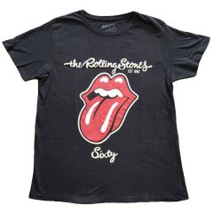 The Rolling Stones: Sixty Plastered Tongue (Suede Applique) - Ladies Black T-Shirt