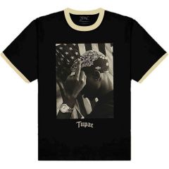 Tupac: Flag Photo - Black & Cream T-Shirt