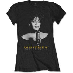 Whitney Houston: Black & White Photo - Ladies Black T-Shirt