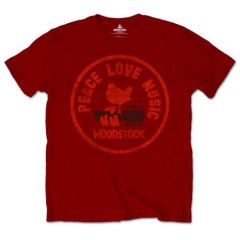 Woodstock: Love Peace Music - Maroon Red T-Shirt