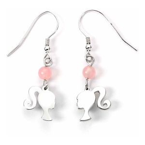 Barbie: Silhouette & Rose Quartz Drop Earrings (Sterling Silver)