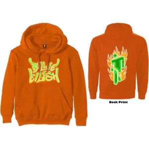 Billie Eilish: Airbrush Flames Blohsh (Back Print) - Orange Pullover Hoodie