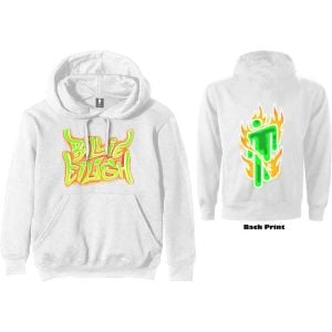 Billie Eilish: Airbrush Flames Blohsh (Back Print) - White Pullover Hoodie