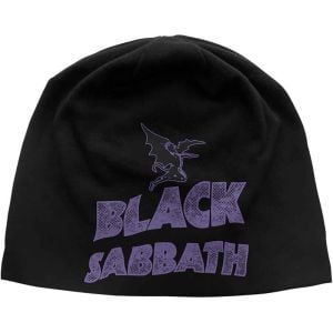 Black Sabbath: Logo & Devil (Discharge Print) - Black Beanie Hat Preorder