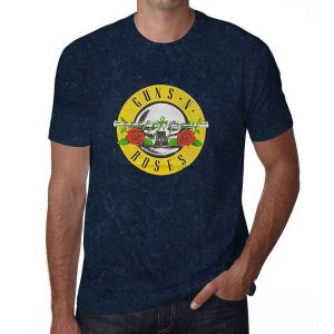 Guns N' Roses: Classic Logo (Snow Wash, Dye Wash) - Navy Blue T-Shirt