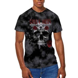 Guns N' Roses: Flower Skull (Dip Dye, Dye Wash) - Dip-dye On Grey T-Shirt