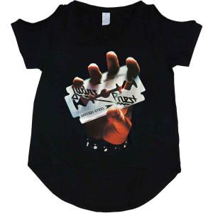 Judas Priest: British Steel (Cut-Outs) - Ladies Black T-Shirt