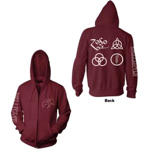 Led Zeppelin: Symbols (Back Print) - Maroon Red Zip-up Hoodie