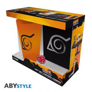 Naruto: Konoha 400ml Glass & A6 Notebook & Pin Badge Gift Set