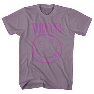 Nirvana: Purple Happy Face - Dusky Pink T-Shirt