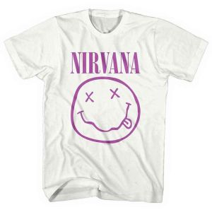 Nirvana: Purple Happy Face - White T-Shirt