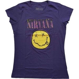 Nirvana: Xerox Happy Face Pink - Ladies Purple T-Shirt