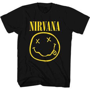 Nirvana: Yellow Happy Face - Black T-Shirt