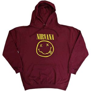 Nirvana: Yellow Happy Face - Maroon Red Pullover Hoodie