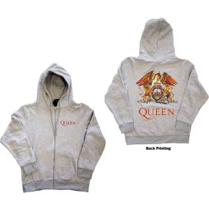 Queen: Classic Crest (Back Print) - Ash Grey Zip-up Hoodie