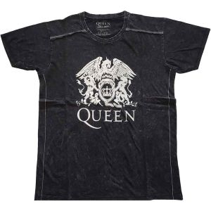 Queen: Classic Crest (Snow Wash, Dye Wash) - Black T-Shirt