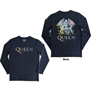 Queen: Rainbow Crest (Back Print, Sleeve Print) - Denim Blue Long Sleeve T-Shirt