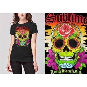 Sublime: Colour Skull - Ladies Black T-Shirt