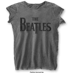 The Beatles: Drop T Logo (Burnout) - Ladies Charcoal Grey T-Shirt