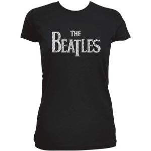 The Beatles: Drop T Logo (Embellished) - Ladies Black T-Shirt