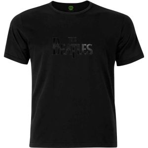 The Beatles: Drop T Logo (Hi-Build, Black-On-Black) - Black T-Shirt