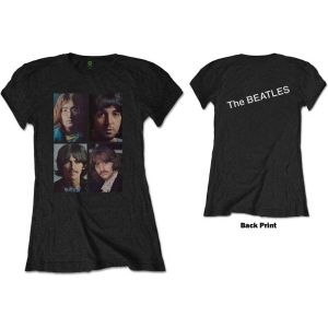 The Beatles: White Album Faces (Back Print) - Ladies Black T-Shirt