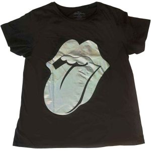 The Rolling Stones: Foil Tongue (Embellished) - Black T-Shirt