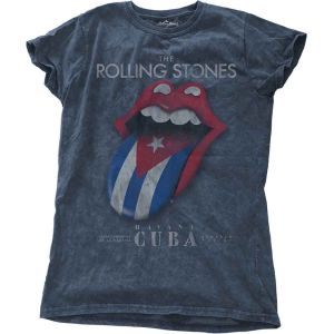 The Rolling Stones: Havana Cuba (Snow Wash, Dye Wash) - Ladies Denim Blue T-Shirt