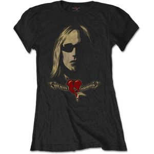 Tom Petty & The Heartbreakers: Shades & Logo (Soft Hand Inks) - Ladies Black T-Shirt