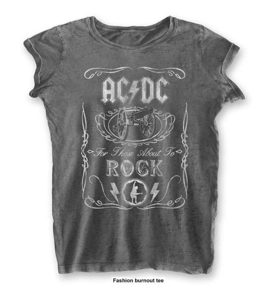 AC/DC: Cannon Swig (Burnout) - Ladies Charcoal Grey T-Shirt