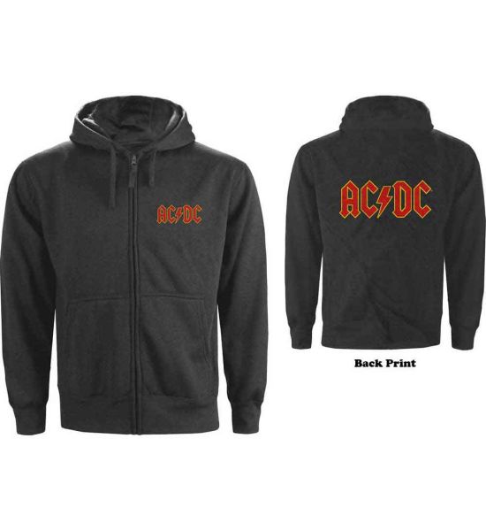 AC/DC: Logo (Back Print) - Charcoal Grey Zip-up Hoodie