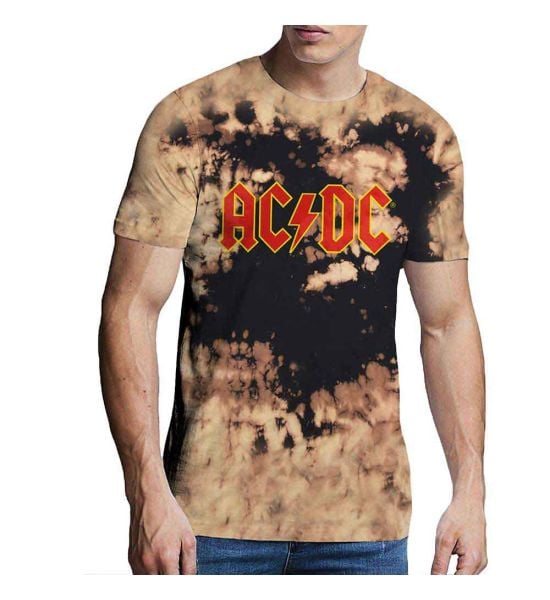 AC/DC: Logo (Dip Dye, Dye Wash) - Dip Dye Tan And Black T-Shirt