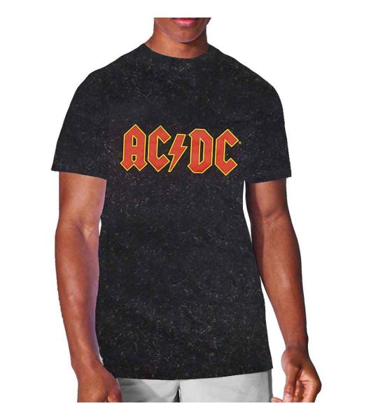 AC/DC: Logo (Snow Wash, Dye Wash) - Black T-Shirt